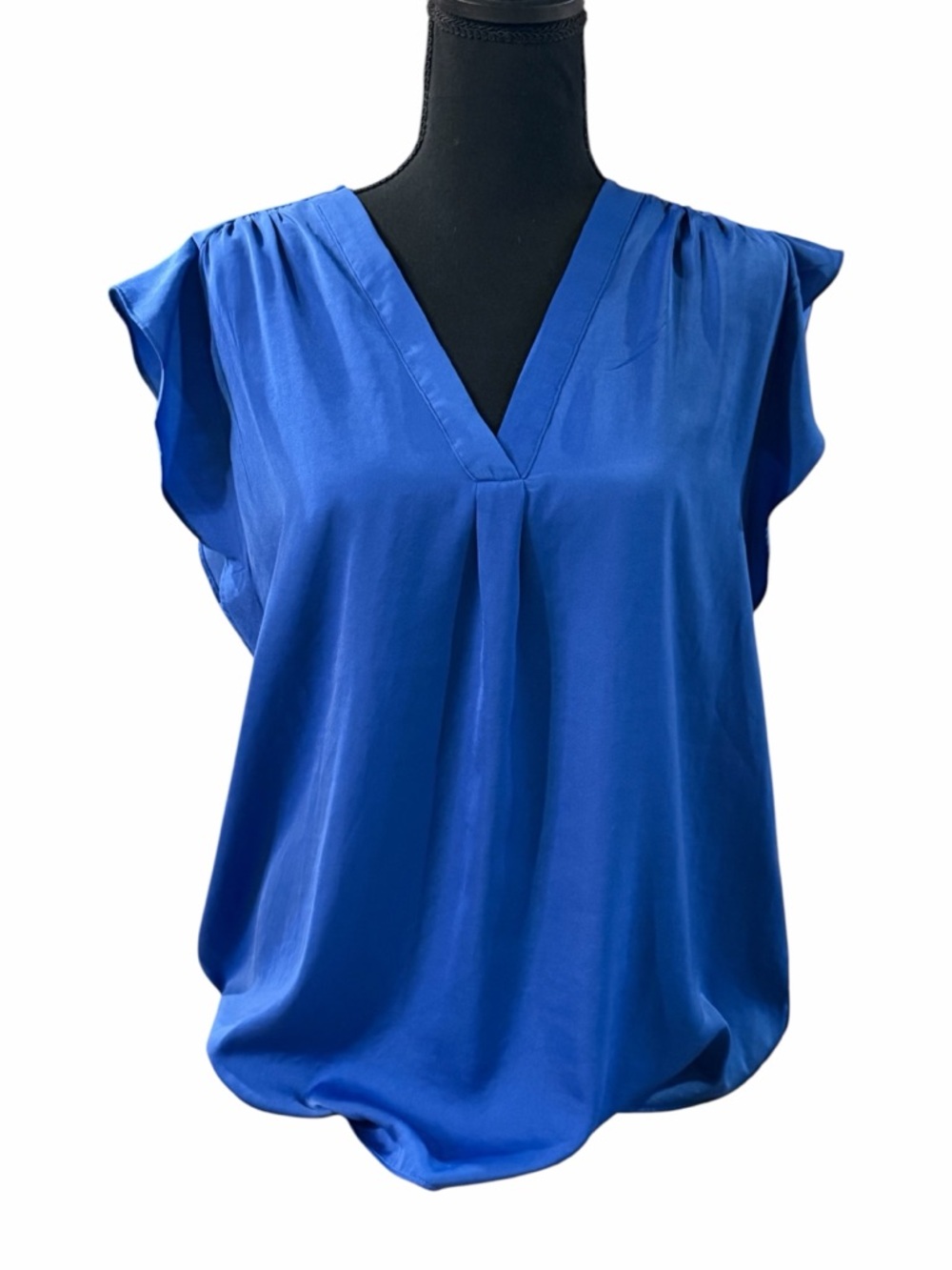 Chaus Royal Blue V-Neck Flutter Sleeve Top